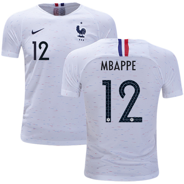 France #12 Mbappe Away Kid Soccer Country Jersey
